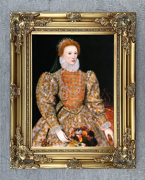 Large Gilt Framed Oleograph Portrait of Queen Elizabeth 1st