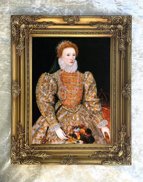 Large Gilt Framed Oleograph Portrait of Queen Elizabeth 1st