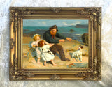 Fine Gilt Framed Oleograph on Canvas - "On The Beach" aft John Elsley