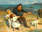 Fine Gilt Framed Oleograph on Canvas - "On The Beach" aft John Elsley