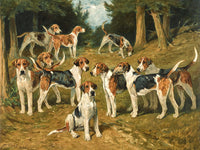 Fine Framed Oleograph of  Foxhounds in a Landscape aft. John Emms