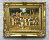 Fine Framed Oleograph of  Foxhounds in a Landscape aft. John Emms