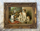 Fine Gilt Framed Oleograph of Foxhounds in a Stable at rest aft. John Emms