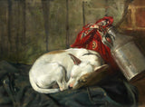 Gilt Framed Oleograph of a sleeping Jack Russell aft. John Emms