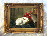 Gilt Framed Oleograph of a sleeping Jack Russell aft. John Emms