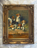 Fine Gilt Framed Oleograph of a Hounds & Terriers at rest aft. John Emms