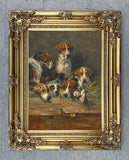 Fine Gilt Framed Oleograph of a Hounds & Terriers at rest aft. John Emms