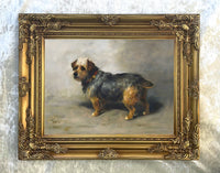 Beautiful Oleograph on Canvas - "Tottie" Long Haired Terrier in a Stable