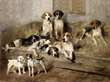 Fine Gilt Framed Oleograph of Hounds at Rest in a Stable aft. Emms