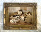 Fine Gilt Framed Oleograph of Hounds at Rest in a Stable aft. Emms
