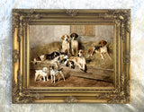 Fine Gilt Framed Oleograph of Hounds at Rest in a Stable aft. Emms