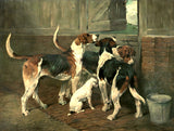 Gilt Framed Oleograph of Hounds in a Stable after John Emms