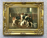 Gilt Framed Oleograph of Hounds in a Stable after John Emms