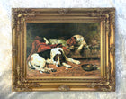 Beautiful Oleograph on Canvas - Foxhounds at Rest in a Stable
