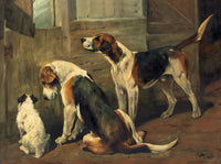 Fine Gilt Framed Oleograph of Hounds at a Stable Door aft. Emms