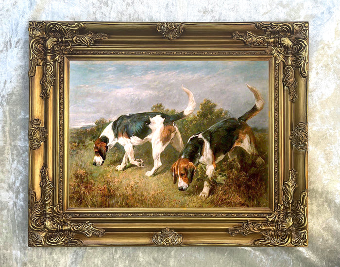 Framed Oleograph of  Foxhounds on a Moor aft. John Emms