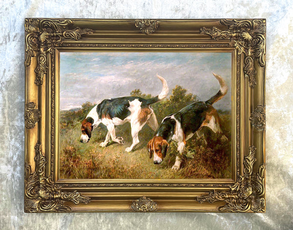 Framed Oleograph of  Foxhounds on a Moor aft. John Emms