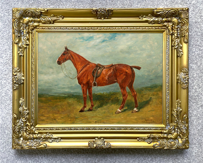 Oleograph on Canvas of a  a saddled hunter 
