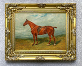 Oleograph on Canvas of a  a saddled hunter "Pearl"