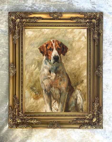 Gilt Framed Oleograph of a Foxhound aft. Emms