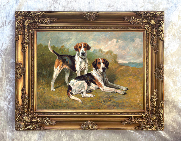 Fine Lithograph on Stretched Canvas of Foxhounds in a Rural Landscape aft. John Emms