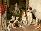 Fine Framed Oleograph of Hounds in a Stable Yard aft. John Emms