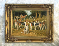 Fine Framed Oleograph of  Foxhounds in a Landscape aft. John Emms