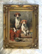 Fine Framed Oleograph of Hounds in a Stable aft. John Emms