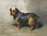 Beautiful Oleograph on Canvas - "Tottie" Long Haired Terrier in a Stable