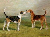 Fine Oleograph on Canvas - A Pair of Foxhounds in a Moorland Landscape