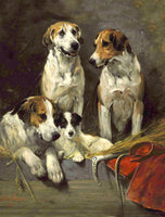 Gilt Framed Oleograph of Hounds & a Jack Russell in a Stable aft. Emms