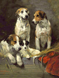 Gilt Framed Oleograph of Hounds & a Jack Russell in a Stable aft. Emms