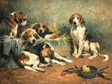 Gilt Framed Oleograph of  Foxhounds In a Stable aft. John Emms