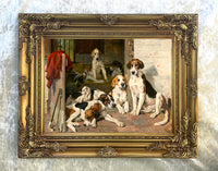 Fine Framed Oleograph of Hounds in a Stable Yard aft. John Emms