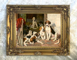 Fine Framed Oleograph of Hounds in a Stable Yard aft. John Emms