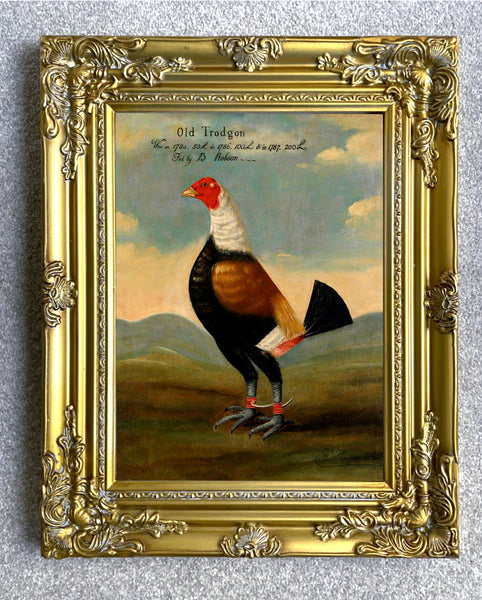 Gilt Framed Oleograph of a Game Cock "Old Trodgon"