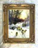 Fine Oleograph on Canvas of Sheep in a Wintry Lane after Farquharson