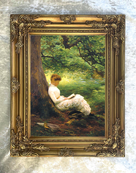Large Gilt Framed Oleograph Portrait of a Lady "A Good Read"