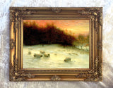 Stunning Oleograph on Canvas of Sheep at Winters Twilight after Farquharson