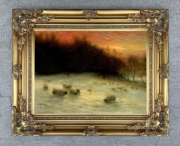 Stunning Oleograph on Canvas of Sheep at Winters Twilight after Farquharson