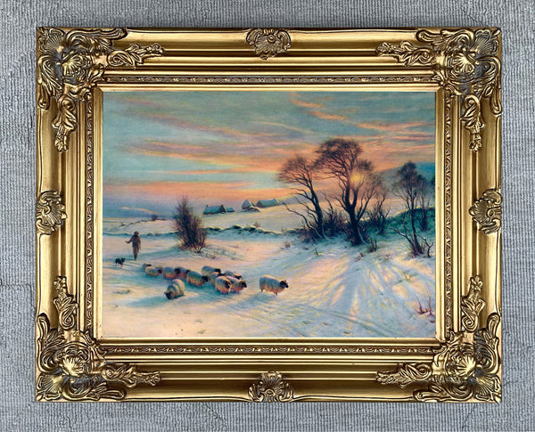 Stunning Oleograph on Canvas of Sheep in Winter after Farquharson