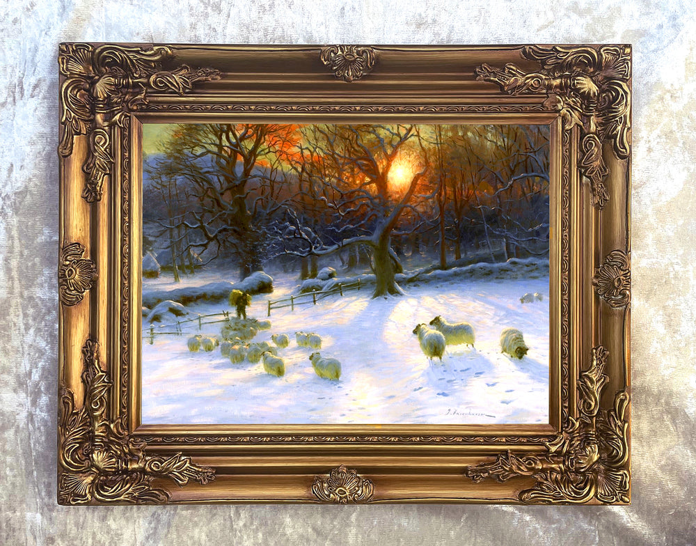 Fine Oleograph on Canvas of Sheep in a Wintry Twilight Landscape after Farquharson