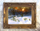 Fine Oleograph on Canvas of Sheep in a Wintry Twilight Landscape after Farquharson