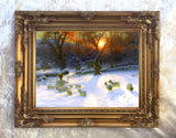 Fine Oleograph on Canvas of Sheep in a Winter Meadow after Farquharson