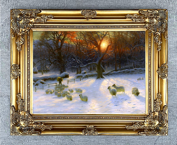 Fine Oleograph on Canvas of Sheep in a Winter Meadow after Farquharson