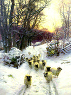 Fine Oleograph on Canvas of Sheep in a Wintry Lane after Farquharson