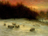 Stunning Oleograph on Canvas of Sheep at Winters Twilight after Farquharson