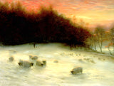 Stunning Oleograph on Canvas of Sheep at Winters Twilight after Farquharson