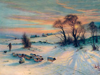 Stunning Oleograph on Canvas of Sheep in Winter after Farquharson