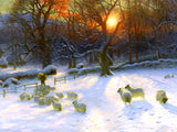 Fine Oleograph on Canvas of Sheep in a Wintry Twilight Landscape after Farquharson